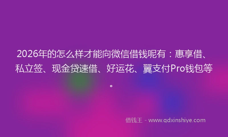2026年的怎么样才能向微信借钱呢有：惠享借、私立签、现金贷速借、好运花、翼支付Pro钱包等。