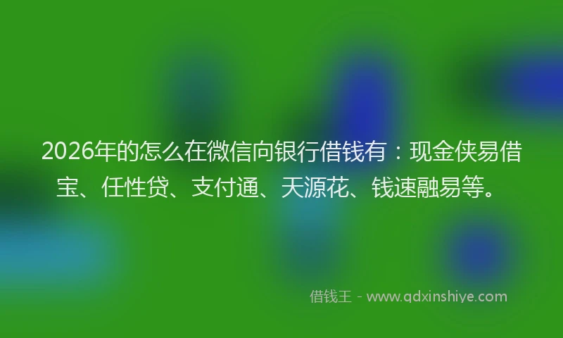 2026年的怎么在微信向银行借钱有:现金侠易借宝、任性贷、支付通、天源花、钱速融易等。