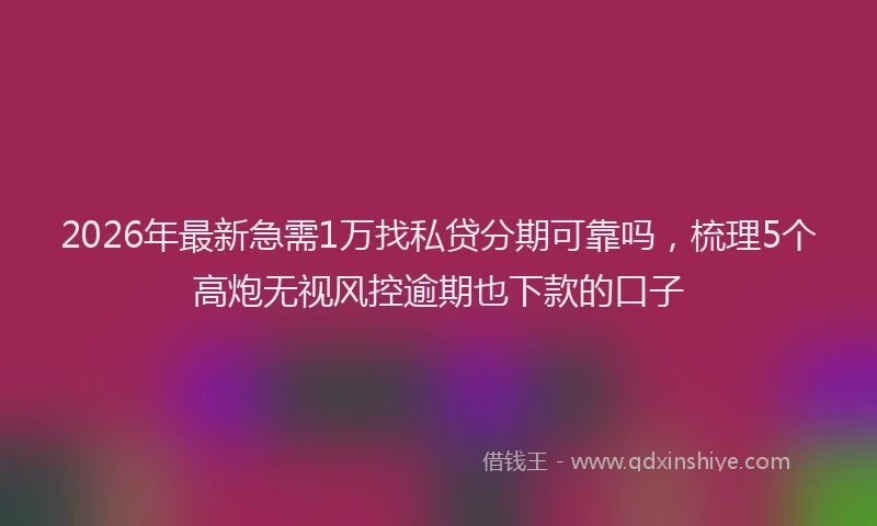 2026年最新急需1万找私贷分期可靠吗，梳理5个高炮无视风控逾期也下款的口子