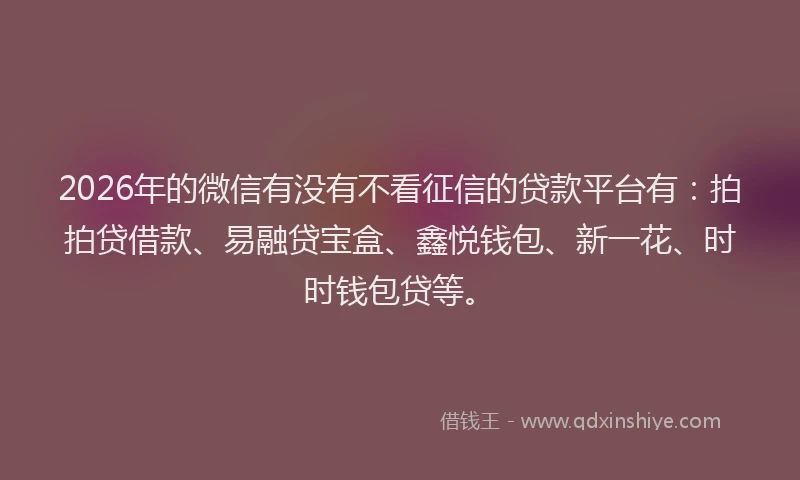 2026年的微信有没有不看征信的贷款平台有：拍拍贷借款、易融贷宝盒、鑫悦钱包、新一花、时时钱包贷等。