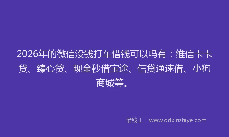 2026年的微信没钱打车借钱可以吗有：维信卡卡贷、臻心贷、现金秒借宝途、信贷通速借、小狗商城等。