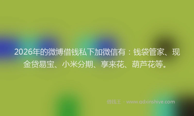 2026年的微博借钱私下加微信有：钱袋管家、现金贷易宝、小米分期、享来花、葫芦花等。