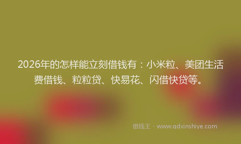 2026年的怎样能立刻借钱有：小米粒、美团生活费借钱、粒粒贷、快易花、闪借快贷等。