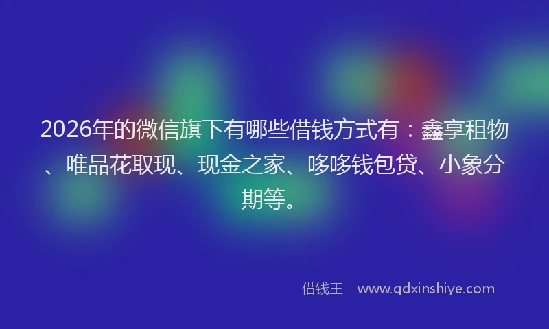 2026年的微信旗下有哪些借钱方式有：鑫享租物、唯品花取现、现金之家、哆哆钱包贷、小象分期等。