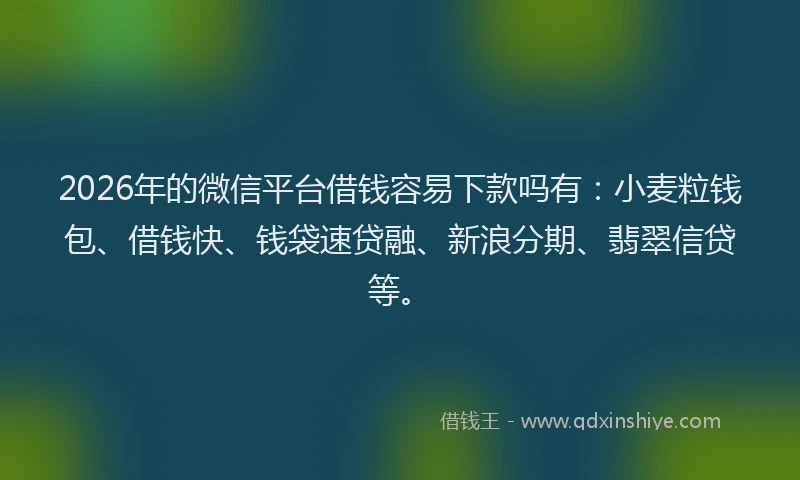 2026年的微信平台借钱容易下款吗有：小麦粒钱包、借钱快、钱袋速贷融、新浪分期、翡翠信贷等。