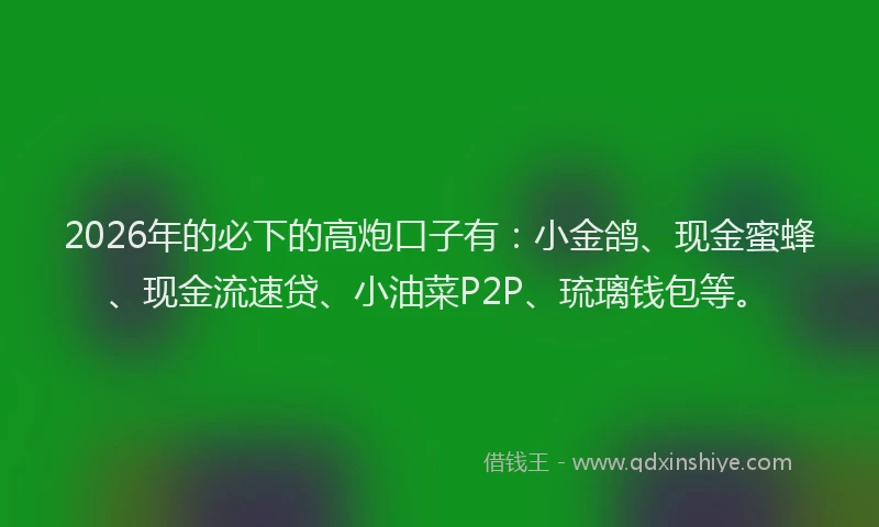 2026年的必下的高炮口子有：小金鸽、现金蜜蜂、现金流速贷、小油菜P2P、琉璃钱包等。