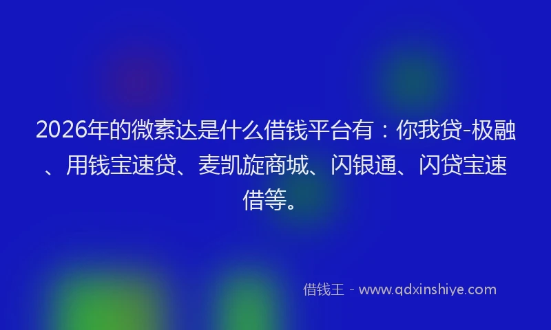 2026年的微素达是什么借钱平台有：你我贷-极融、用钱宝速贷、麦凯旋商城、闪银通、闪贷宝速借等。