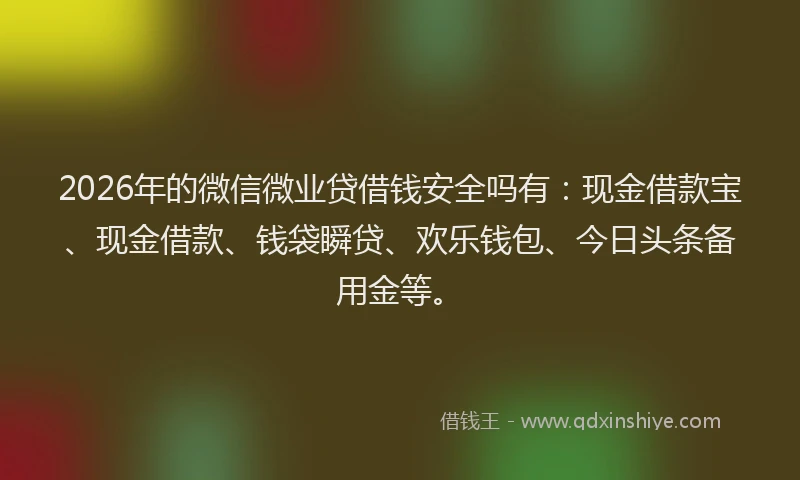 2026年的微信微业贷借钱安全吗有：现金借款宝、现金借款、钱袋瞬贷、欢乐钱包、今日头条备用金等。