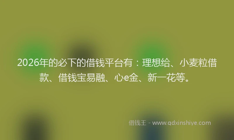 2026年的必下的借钱平台有：理想给、小麦粒借款、借钱宝易融、心e金、新一花等。