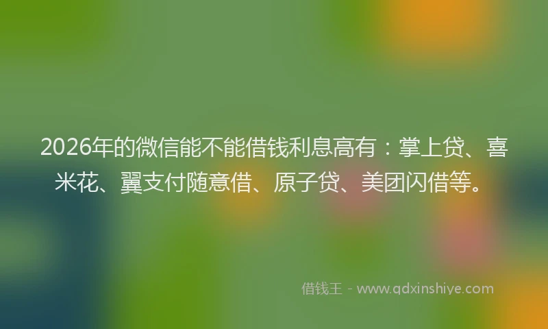 2026年的微信能不能借钱利息高有：掌上贷、喜米花、翼支付随意借、原子贷、美团闪借等。