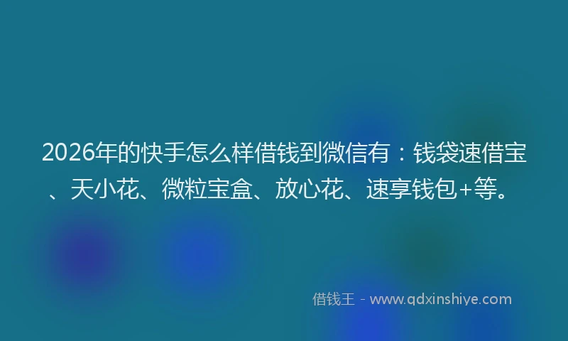 2026年的快手怎么样借钱到微信有：钱袋速借宝、天小花、微粒宝盒、放心花、速享钱包+等。