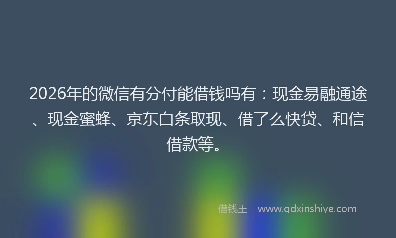 2026年的微信有分付能借钱吗有：现金易融通途、现金蜜蜂、京东白条取现、借了么快贷、和信借款等。