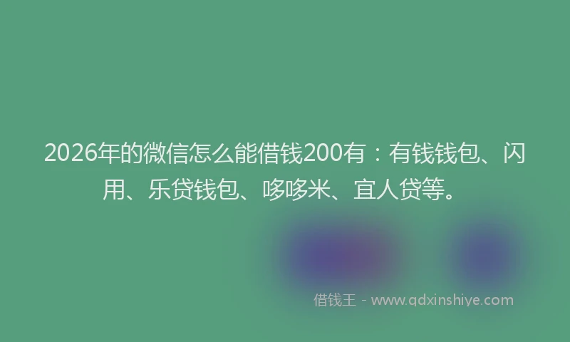 2026年的微信怎么能借钱200有：有钱钱包、闪用、乐贷钱包、哆哆米、宜人贷等。