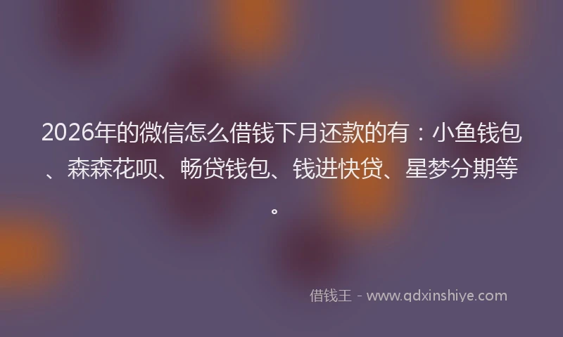 2026年的微信怎么借钱下月还款的有：小鱼钱包、森森花呗、畅贷钱包、钱进快贷、星梦分期等。