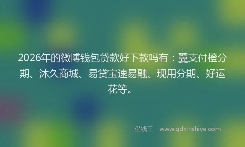 2026年的微博钱包贷款好下款吗有:翼支付橙分期、沐久商城、易贷宝速易融、现用分期、好运花等。