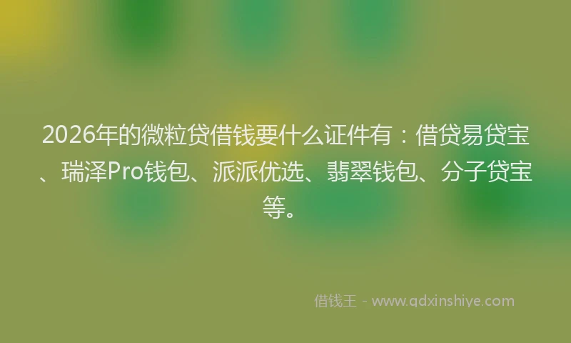 2026年的微粒贷借钱要什么证件有：借贷易贷宝、瑞泽Pro钱包、派派优选、翡翠钱包、分子贷宝等。
