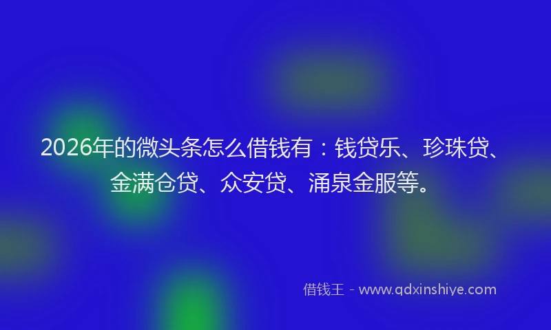 2026年的微头条怎么借钱有：钱贷乐、珍珠贷、金满仓贷、众安贷、涌泉金服等。