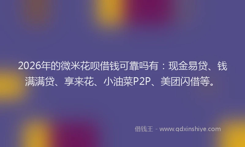 2026年的微米花呗借钱可靠吗有：现金易贷、钱满满贷、享来花、小油菜P2P、美团闪借等。