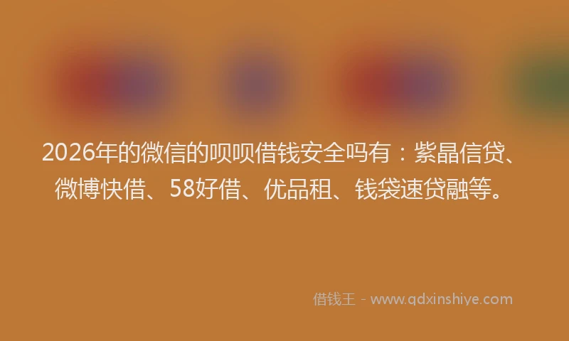 2026年的微信的呗呗借钱安全吗有：紫晶信贷、微博快借、58好借、优品租、钱袋速贷融等。