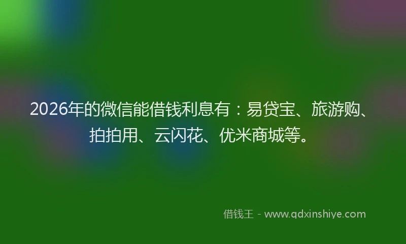 2026年的微信能借钱利息有：易贷宝、旅游购、拍拍用、云闪花、优米商城等。