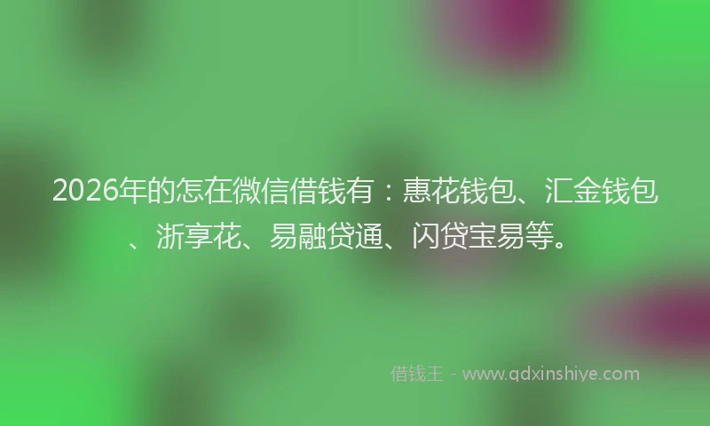 2026年的怎在微信借钱有:惠花钱包、汇金钱包、浙享花、易融贷通、闪贷宝易等。