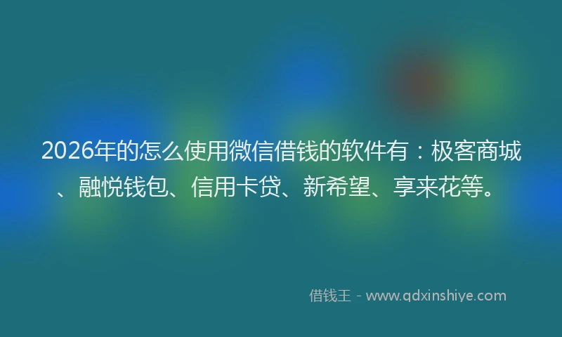 2026年的怎么使用微信借钱的软件有：极客商城、融悦钱包、信用卡贷、新希望、享来花等。