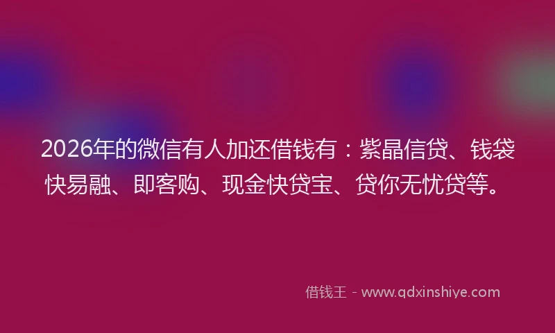 2026年的微信有人加还借钱有：紫晶信贷、钱袋快易融、即客购、现金快贷宝、贷你无忧贷等。
