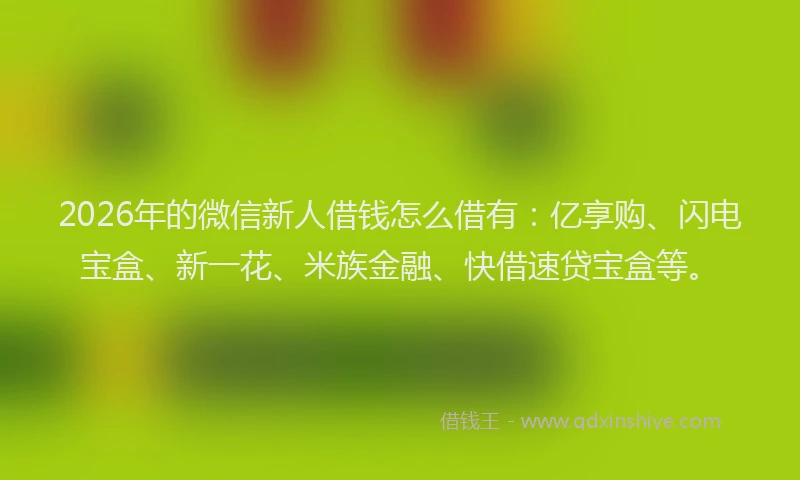 2026年的微信新人借钱怎么借有：亿享购、闪电宝盒、新一花、米族金融、快借速贷宝盒等。
