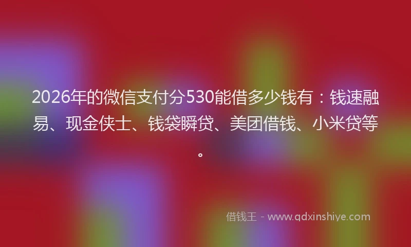 2026年的微信支付分530能借多少钱有：钱速融易、现金侠士、钱袋瞬贷、美团借钱、小米贷等。