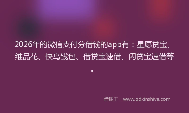 2026年的微信支付分借钱的app有：星愿贷宝、维品花、快鸟钱包、借贷宝速借、闪贷宝速借等。