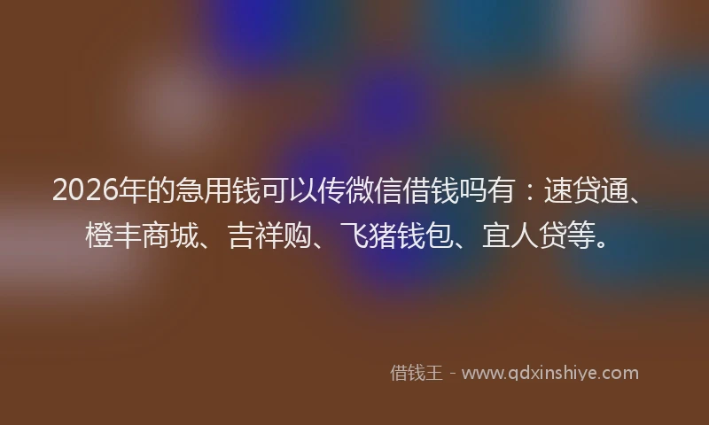 2026年的急用钱可以传微信借钱吗有:速贷通、橙丰商城、吉祥购、飞猪钱包、宜人贷等。