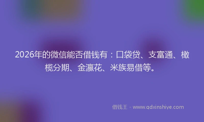 2026年的微信能否借钱有：口袋贷、支富通、橄榄分期、金瀛花、米族易借等。