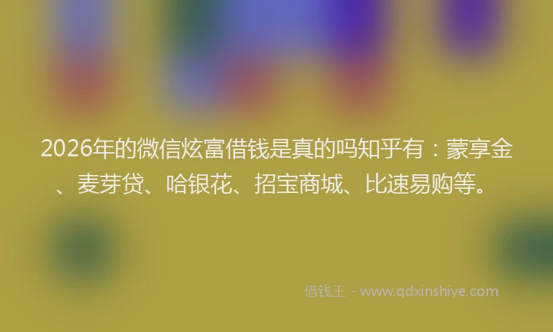 2026年的微信炫富借钱是真的吗知乎有：蒙享金、麦芽贷、哈银花、招宝商城、比速易购等。