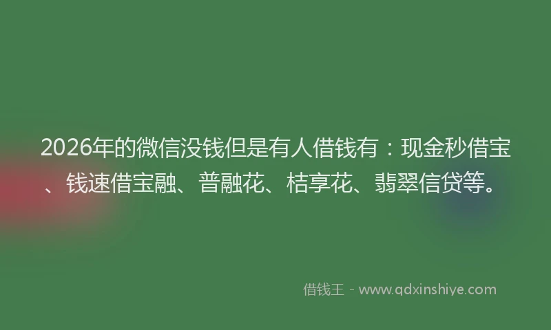 2026年的微信没钱但是有人借钱有：现金秒借宝、钱速借宝融、普融花、桔享花、翡翠信贷等。