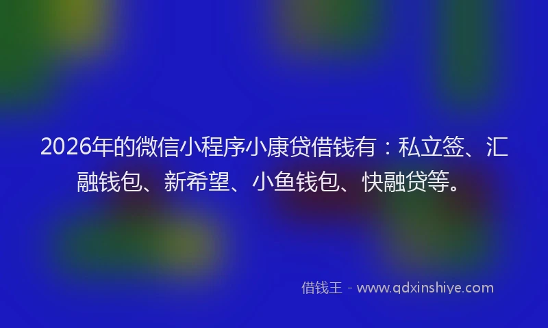 2026年的微信小程序小康贷借钱有：私立签、汇融钱包、新希望、小鱼钱包、快融贷等。