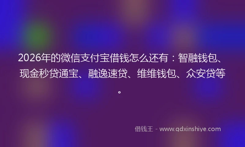 2026年的微信支付宝借钱怎么还有：智融钱包、现金秒贷通宝、融逸速贷、维维钱包、众安贷等。