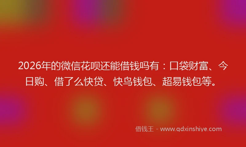 2026年的微信花呗还能借钱吗有：口袋财富、今日购、借了么快贷、快鸟钱包、超易钱包等。