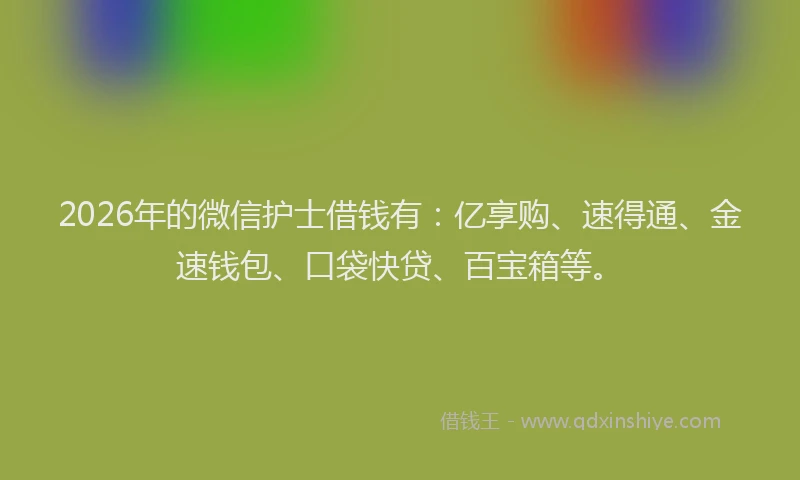 2026年的微信护士借钱有：亿享购、速得通、金速钱包、口袋快贷、百宝箱等。