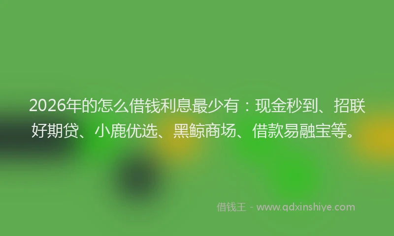 2026年的怎么借钱利息最少有：现金秒到、招联好期贷、小鹿优选、黑鲸商场、借款易融宝等。
