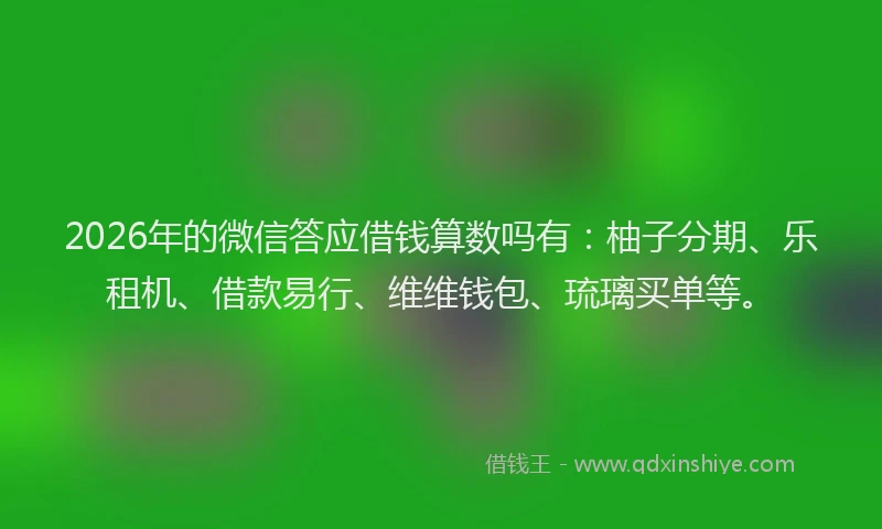 2026年的微信答应借钱算数吗有：柚子分期、乐租机、借款易行、维维钱包、琉璃买单等。