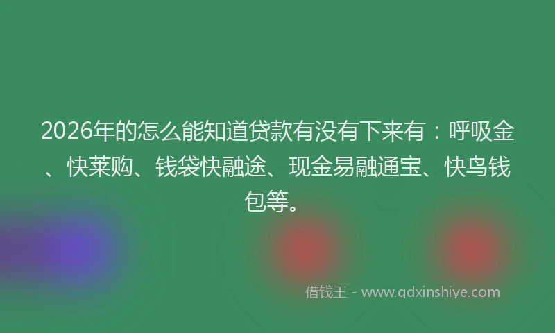 2026年的怎么能知道贷款有没有下来有：呼吸金、快莱购、钱袋快融途、现金易融通宝、快鸟钱包等。