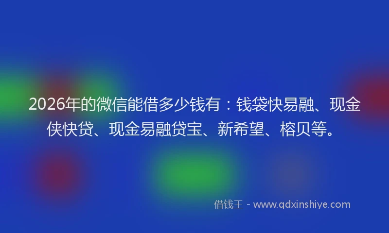 2026年的微信能借多少钱有：钱袋快易融、现金侠快贷、现金易融贷宝、新希望、榕贝等。