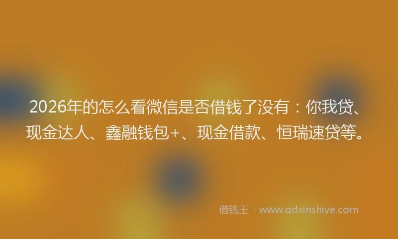 2026年的怎么看微信是否借钱了没有：你我贷、现金达人、鑫融钱包+、现金借款、恒瑞速贷等。