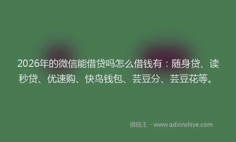 2026年的微信能借贷吗怎么借钱有：随身贷、读秒贷、优速购、快鸟钱包、芸豆分、芸豆花等。