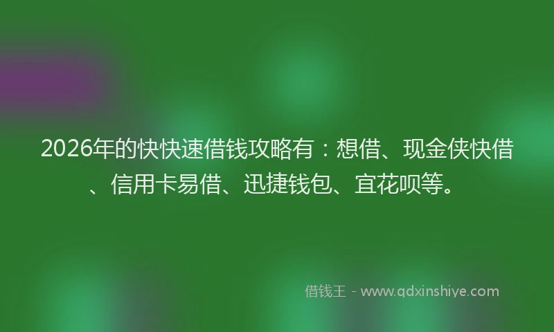 2026年的快快速借钱攻略有：想借、现金侠快借、信用卡易借、迅捷钱包、宜花呗等。