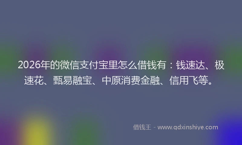 2026年的微信支付宝里怎么借钱有：钱速达、极速花、甄易融宝、中原消费金融、信用飞等。
