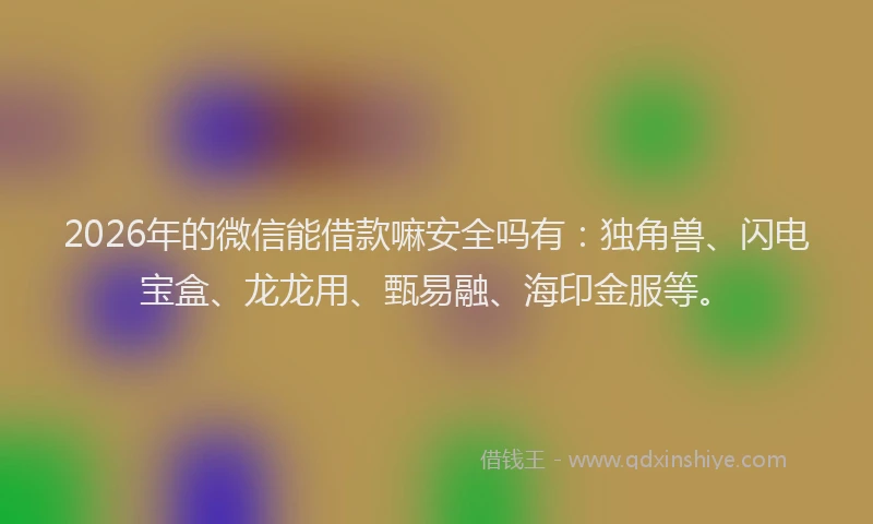 2026年的微信能借款嘛安全吗有：独角兽、闪电宝盒、龙龙用、甄易融、海印金服等。