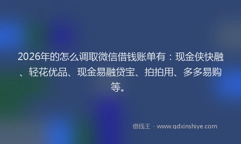 2026年的怎么调取微信借钱账单有:现金侠快融、轻花优品、现金易融贷宝、拍拍用、多多易购等。