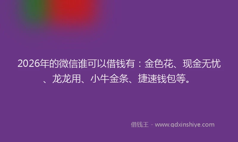 2026年的微信谁可以借钱有：金色花、现金无忧、龙龙用、小牛金条、捷速钱包等。