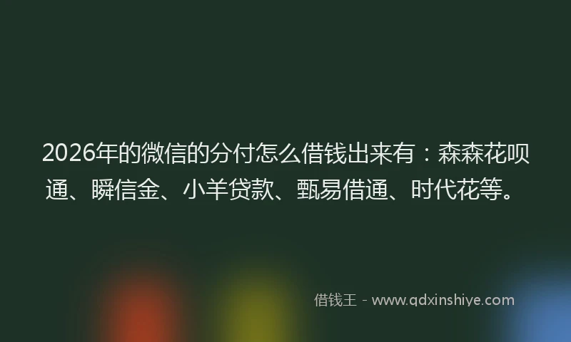 2026年的微信的分付怎么借钱出来有：森森花呗通、瞬信金、小羊贷款、甄易借通、时代花等。